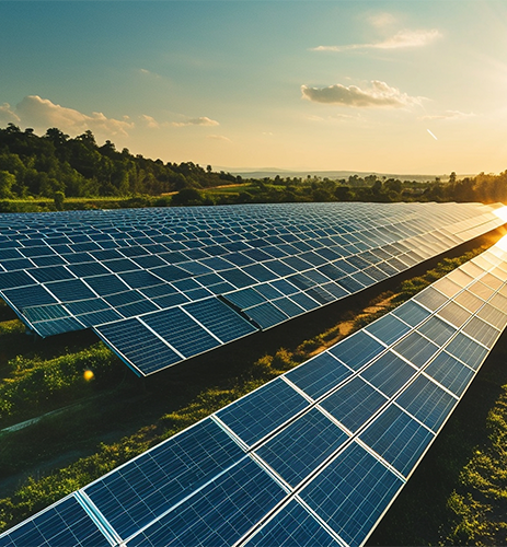 A field with many solar panels on it