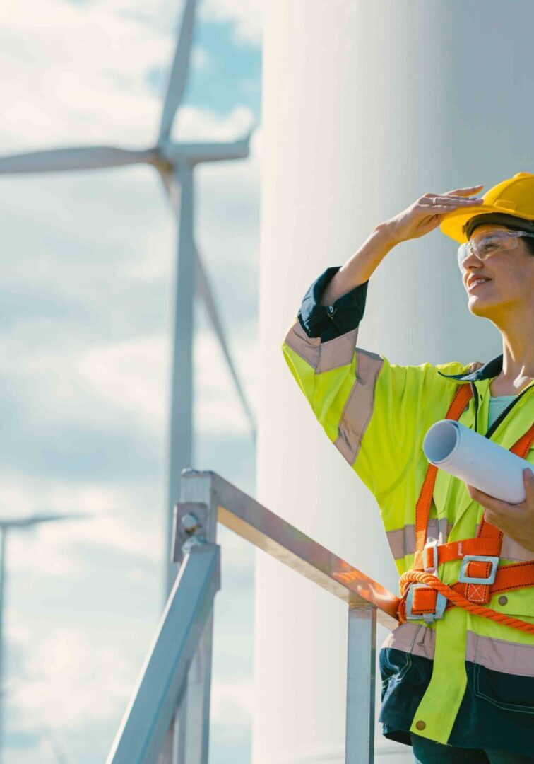 Engineer inspecting wind turbine project.